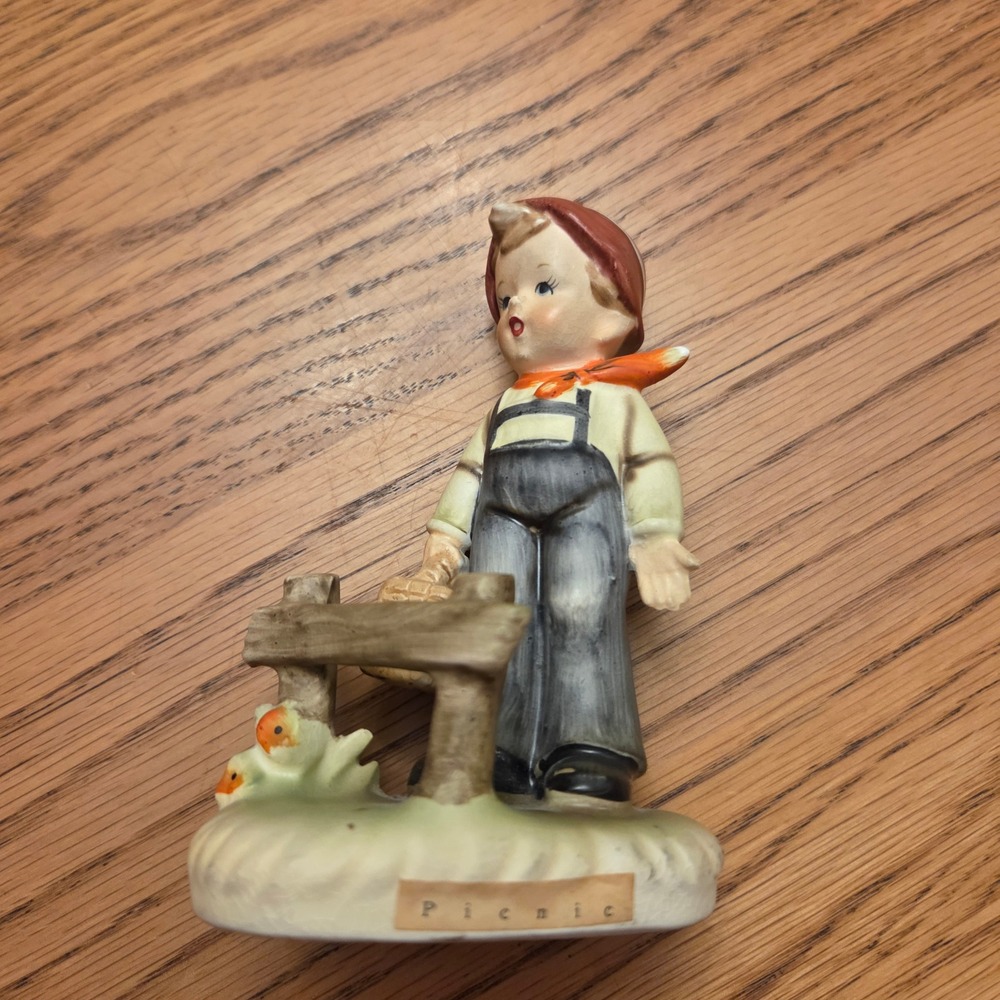 Vintage Erich Stauffer Picnic Boy Basket Chicks Arnart Figurine Japan 44770